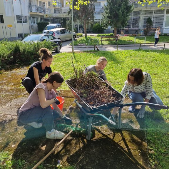 Urejanje zelenice pred vhodom v DSO, foto: OZRKS NM