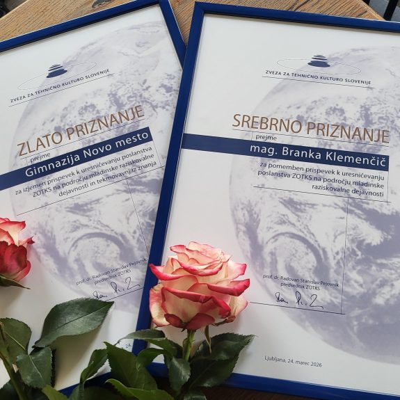 Priznanji ZOTKS, foto: arhiv aktiva kemije Gimnazije Novo mesto